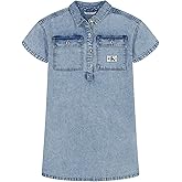 Calvin Klein Girls Short Sleeve Lightweight Chambray Denim Shirt Dress