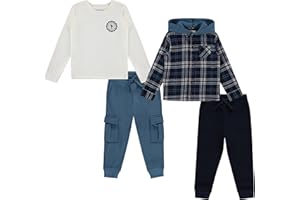 STITCH & STONE Boys 4 Pack Wardrobe Set Hoodie, Graphic Tee & 2 Joggers Soft Cotton Fleece, Sizes 4 to 14