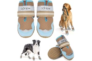ODRIEW Dog Shoes Large Size Dogs, Dog Booties for Hot Pavement, 4PCS Breathable Mesh Shoes for Dogs, Rugged Anti-Slip Sole, Dog Boots with Night Reflective Strip for Outdoor Walking Hiking. (Khaki, 7)