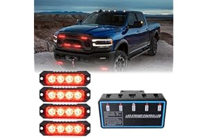 ADAURIS 4-LED Strobe Lights For Trucks emergency vehicle lights for vehicles flashing lights for vehicles 12V -24V Super Bright Waterproof (Red)