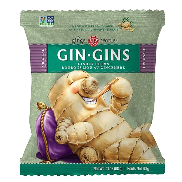GIN GINS ORIGINAL GINGER CHEWS – 100% NATURAL CANDY BY THE GINGER PEOPLE – INDIVIDUALLY WRAPPED HEALTHY TREATS – MADE WITH THE FRESH RHIZOME – ORIGINAL FLAVOR, 2.1OZ BAGS – PACK OF 12