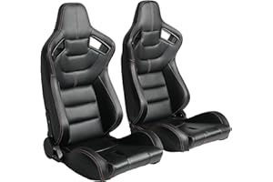 CIWUCSEAT Universal Racing Seats for Cars, 1 Pair Race Car Seats with Dual Lock Sliders, Black PVC Leather, 165° Adjustment, 20.8"*36.6"*22.8"