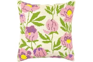 Howie's Needlepoint Needlepoint Kits for Adults, Pillow Front Cross Stitch Kit with Embroidery Pattern on Canvas, Yarn, 2 Needles and Instruction, 16 x 16inch(Pink Tulips)