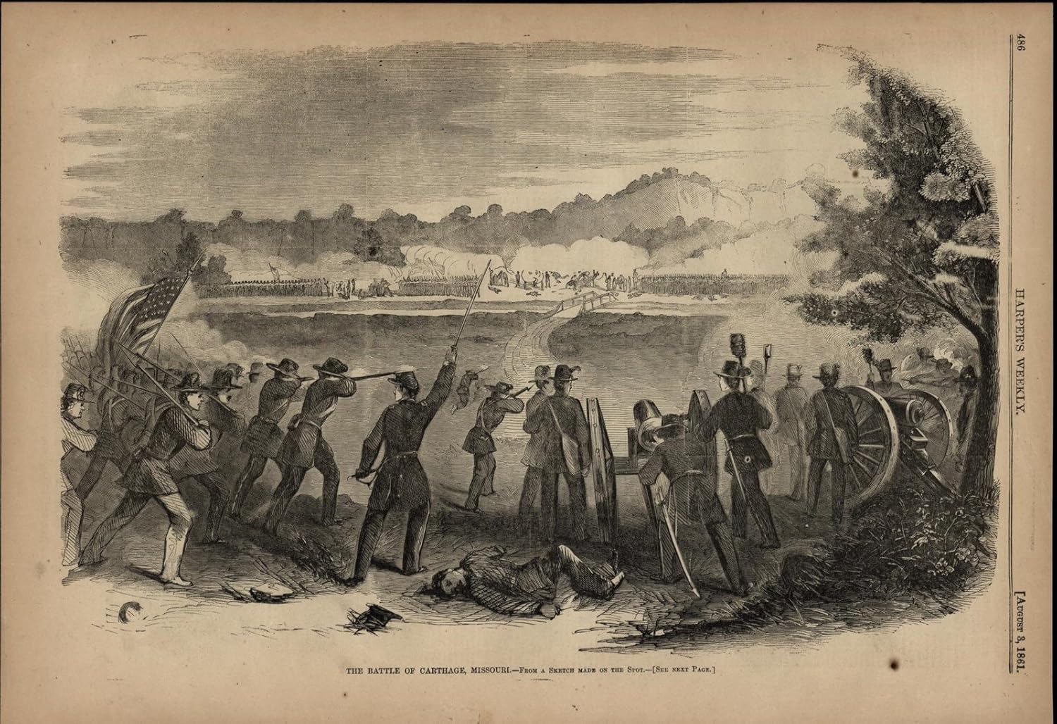 Battle of Carthage Missouri Cannons Rifles Flag 1861 great