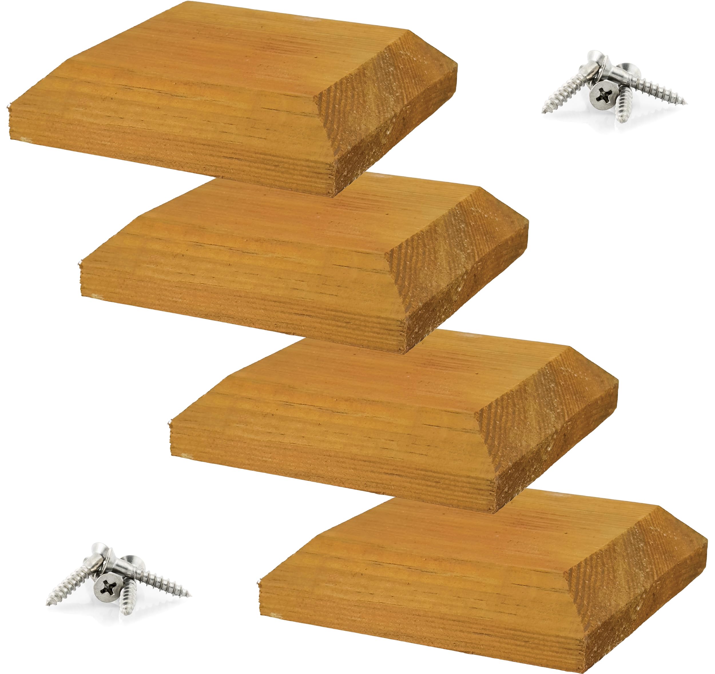 IRONTITE® 4 Pack Wooden Fence Post Caps 4x4, Newel Post Cap Fence Toppers to Suit 100mm (4") Square Fence Newel Posts. Protect Your Posts with This Wood Fence Post Protector (Brown)