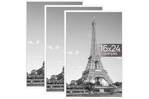 upsimples 16x24 Picture Frame White 3 Pack, Scratch-Proof Poster Frames 16 x 24 for Photo Gallery - Slide-In Strips, Horizont