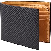 VISOUL Mens Carbon Fiber Leather Wallets Bifold with RFID Blocking, Designer Two-tone Wallet with 1 ID window for Men (Black+Yellow)
