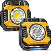 Samyoung 2-Pack 2400LM Magnetic Rechargeable Work Light, Up to 80 Hours | Dual-Sided LED Work Light, Stepless Dimming 2700K-8000K, Magnetic Flashlight with 360&deg; Rotating Stand &amp; Hook, Yellow