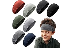 Haull 8 Pcs Sweatbands for Kids Boys Headbands Athletic Baseball Basketball Football Headbands Breathable Elastic Headband for Sports Running Exercise