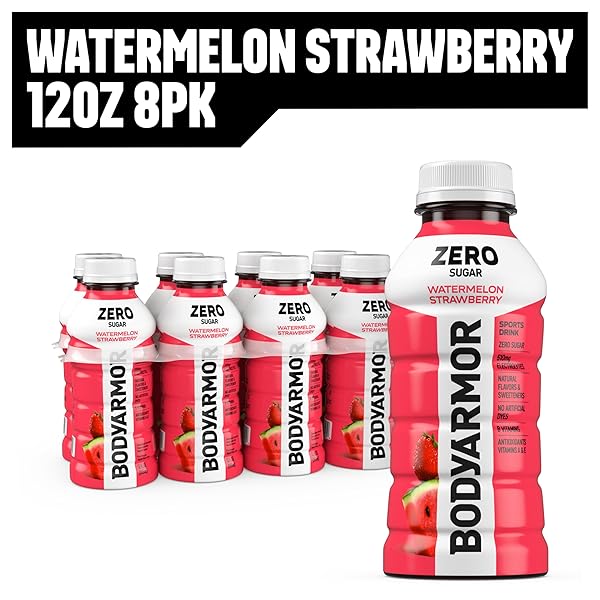 BODYARMOR ZERO SUGAR WATERMELON STRAWBERRY, SUGAR FREE SPORTS DRINK – LOW-CALORIE HYDRATION – NATURAL FLAVORS WITH POTASSIUM PACKED ELECTROLYTES, ANTIOXIDANTS, AND B-VITAMINS, 12 FL OZ (PACK OF 8)