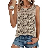 Zeagoo Womens Tank Tops 2026 Summer Pleated Scoop Neck Sleeveless Lace Crochet Boho Tops Dressy Casual Loose Fit Blouses