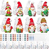 PullCrease 8 Pcs Christmas Ceramics Gnome to Paint Ready to Painting Your Own Gnome Statues DIY Unpainted Ceramics Paintable Figurines Kit Crafts with Brush Palette for Boys Girls