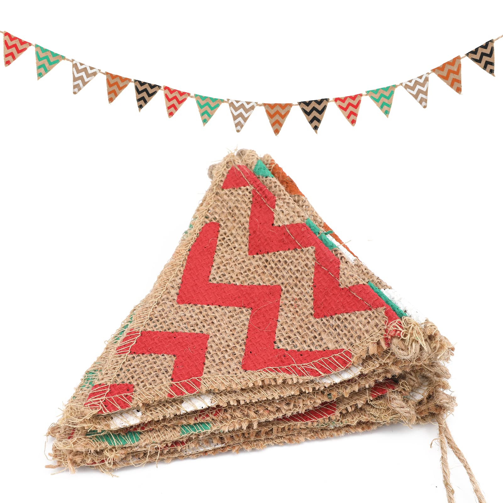 G2PLUS Hessian Bunting Banner, Rustic Burlap Bunting with Wave Pattern, 15PCS Natural Decoration Garland for Bedroom Garden Party Decoration