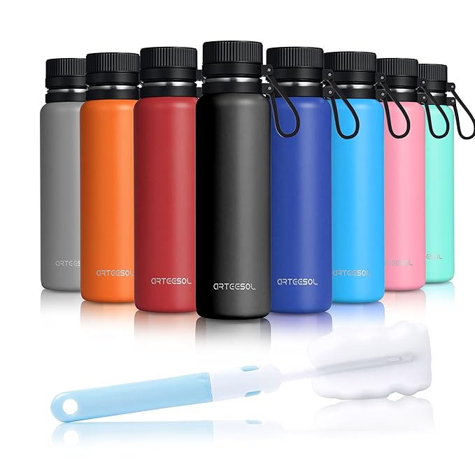 Arteesol Trinkflasche Edelstahl Wasserflasche 500/750/1000 ml Doppelwandige Vakuum BPA Frei Isolierte Flasche für Sport Fitne