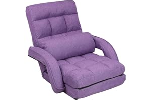 FLOGUOR Floor Chair, Chaise Lounge Indoor, 42-Position Adjustable Folding Lazy Sofa with Armrests and a Pillow Padded Gaming Chairs for Living Room, Bedroom Factory Price (Purple) 8803PU