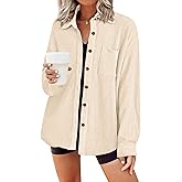 HOTOUCH Waffle Button Down Shirts for Women Dressy Casual Work Shacket V Neck Long Sleeve Lightweight Tops with Pocket