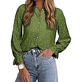 Simplee Womens Lace Long Sleeve Fall Tops Blouses Dressy Spring Casual Hollow Out Button Down Tee Shirts