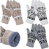 Vicenpal 3 Pairs Winter Knit Gloves for Women Snowflake Warm Thickened Lining Gloves Mittens for Cold Weather Christmas Gift