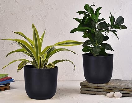 Elemntl Metal Planter & Flower Pot for Indoor Plants | 6 x 5.5 in | Free Standing Table Top Planter for Living Room, Bedroom & Home Decor with Rust Proof Exterior (Nursery Pot Included) (Black, 2)
