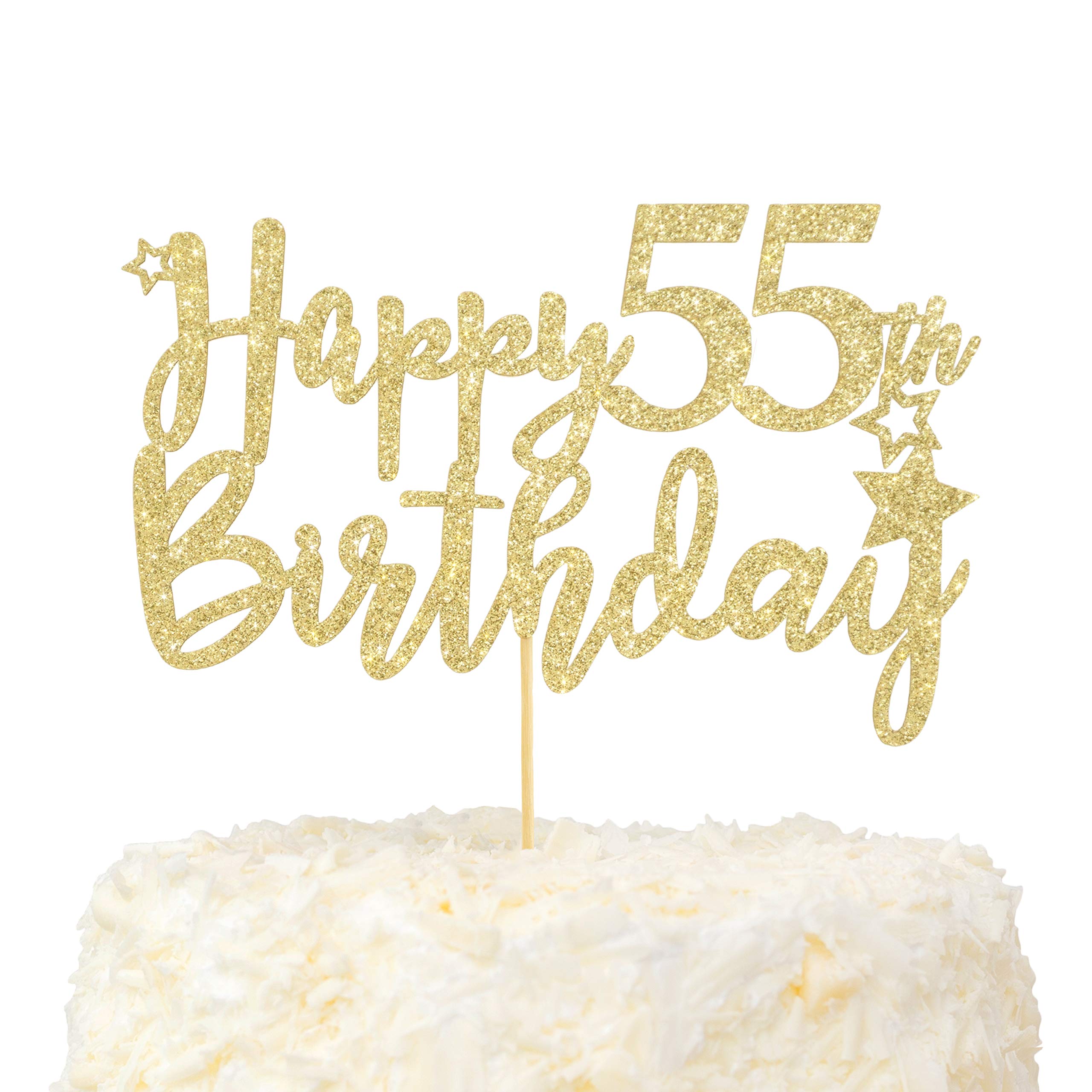 LOVENJOY Happy 55th Birthday Cake Topper Hello 55 and Fabulous Cake Decoration Gold Glitter Cheers to 55 Years Party Decor