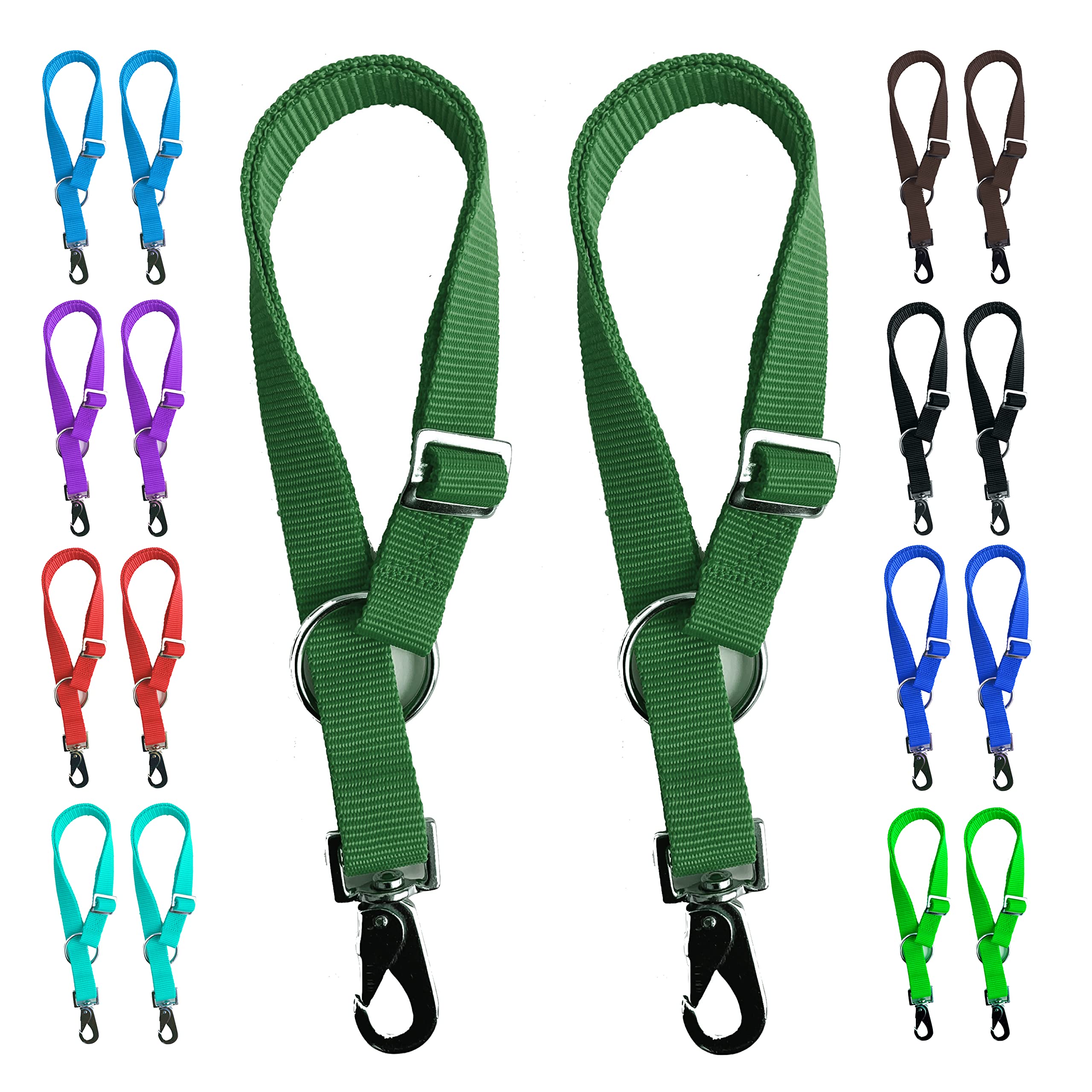 Majestic Ally Pack of 2 Horse Water Bucket Strap Hangers - Adjustable 18” to 30” Length – Practical and Easy Design for Indoor or Outdoor Use (Hunter Green)