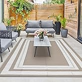 LUXLOOM Reversible Modern Bordered Area Rug, 8' x 10', Grey, Waterproof, Plastic, Outdoor & Indoor Use