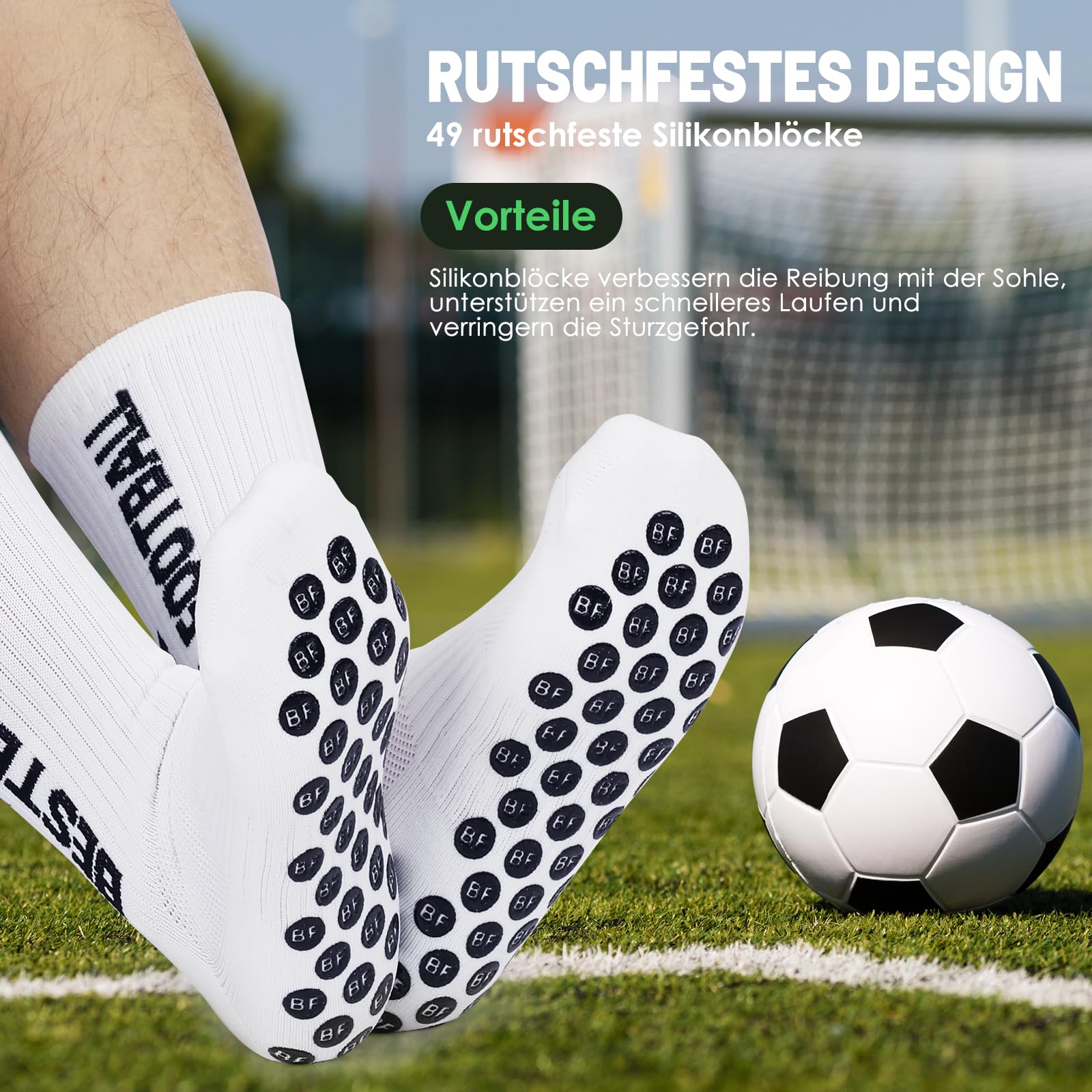 BESTE FOOTBALL Grip Socken Fussball 3 Paar 43-46 Football Socks für Herren Damen und Kinder, Anti Rutsch Fußball Socken, Fußballsocken für Sport, Yoga, Tennis, Basketball, Weiß 5