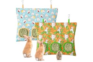 UPINS 2 Hay Bag for Rabbits 3-Hole Hanging Hay Feeder Guinea Pig Hay Bags, Hay Feeder for Rabbits Chinchillas Hamsters Small Pets and Animals