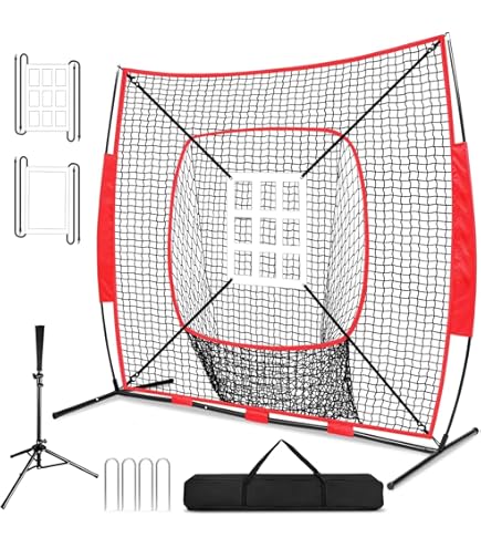 Red De Práctica PowerNet 7x7 Para Béisbol Y Sóftbol - Marco Una Pieza, Portátil. Recomendada Por Profesionales.