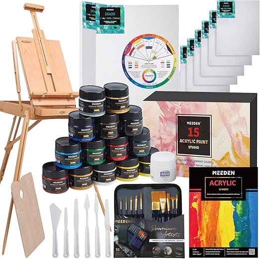 MEEDEN Deluxe Art Painting Sets with Large French Style Artist Easel
