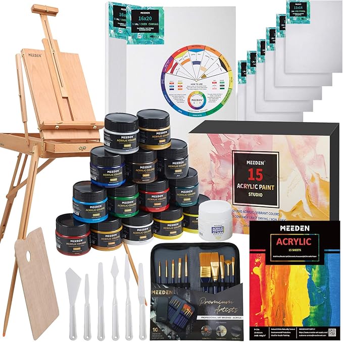 MEEDEN Deluxe Art Painting Sets with Large French Style Artist Easel