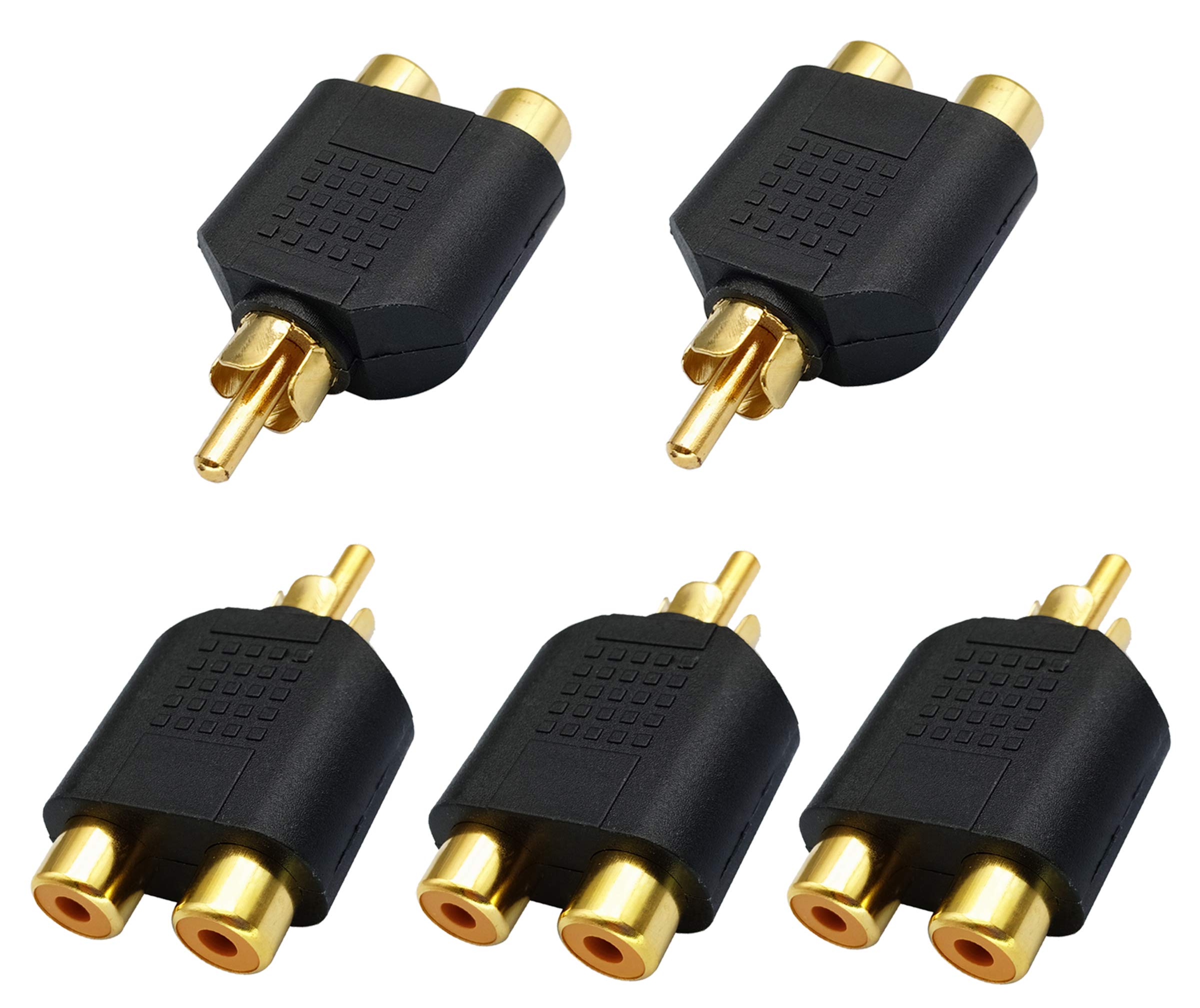 AAOTOKK RCA Y Splitter Adapter,Gold-Plated1RCA Male to 2 RCA Female Jack Audio Video Y Splitter Adapters Connector for Audio Video AV TV Cable Convert (5 Pack M/F)