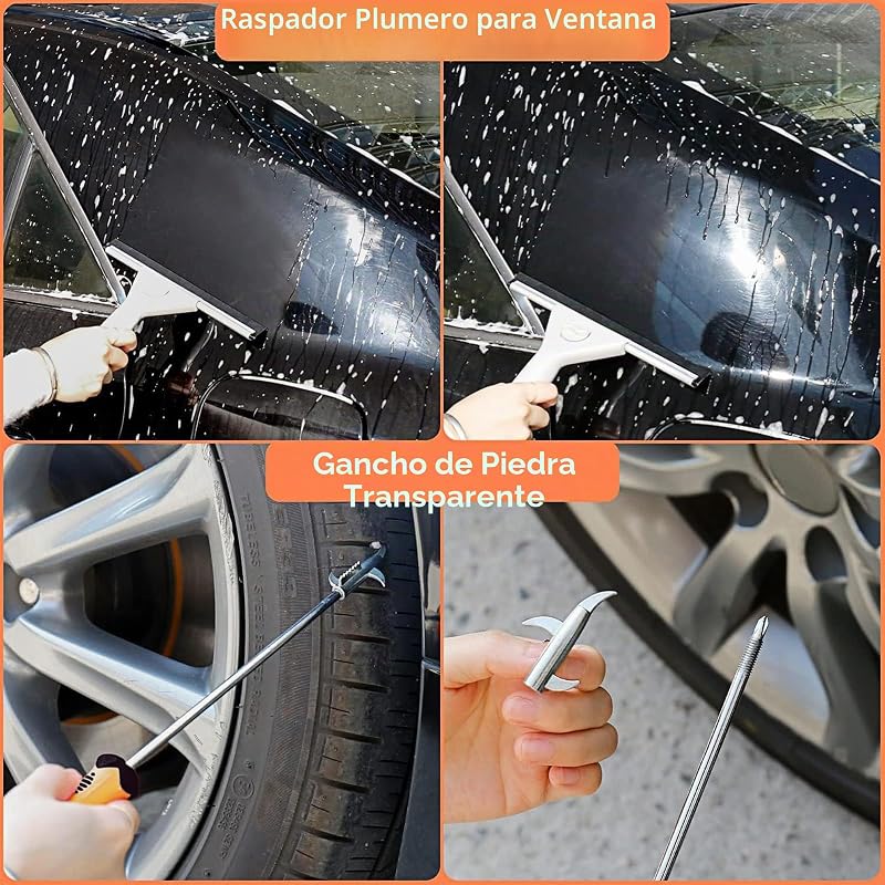 Juego de limpieza para el coche, juego de lavado de coche, juego de 17 piezas para el cuidado del coche para limpieza interior y exterior, salpicadero, rejilla de ventilación, motor, ruedas