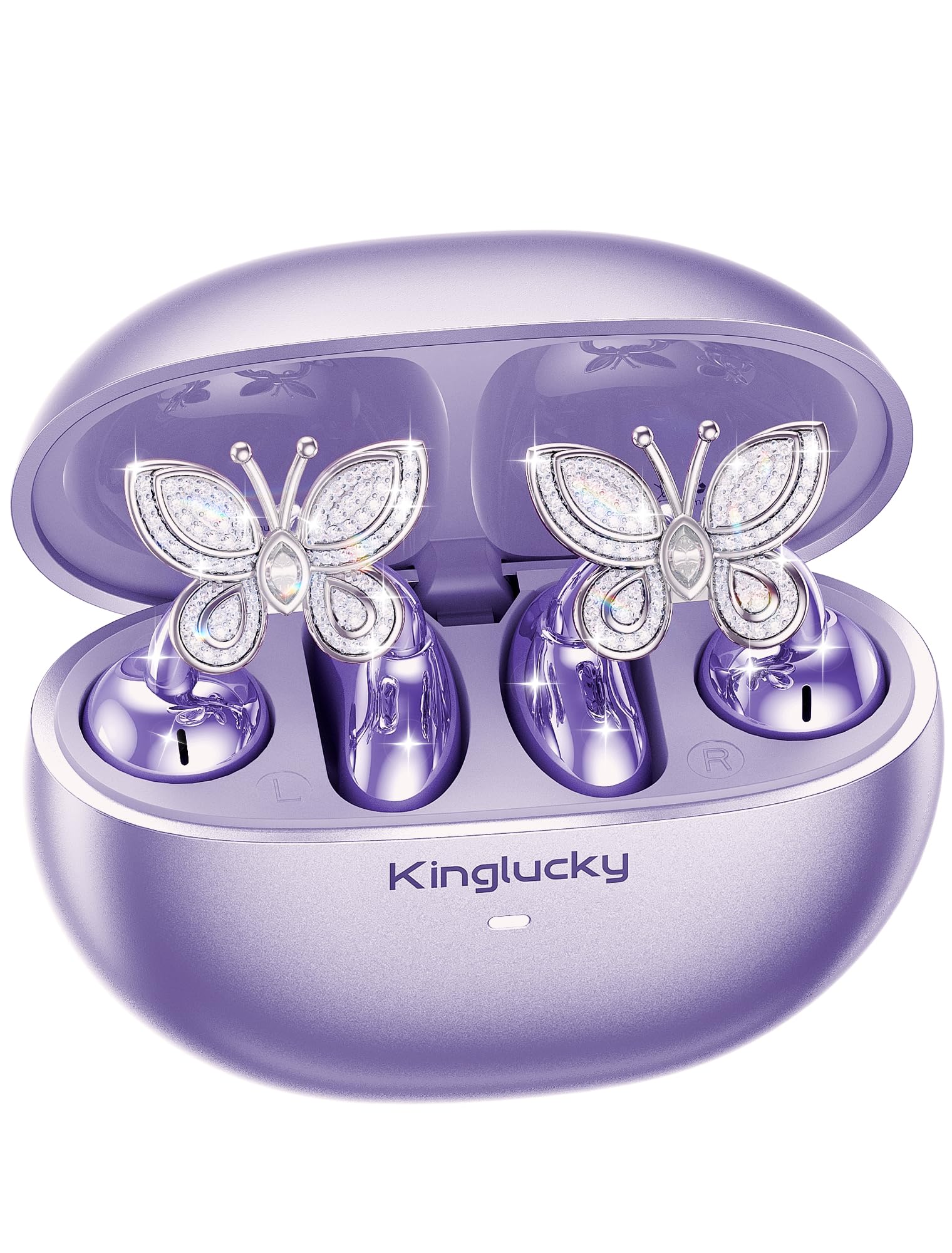 Photo 1 of Kinglucky ClipFree Open-Ear Headphones, Butterfly-Inspired Ear-Cuff Design, Stylish & Comfortable Clip-On Ear Buds, Wireless Earbuds for Women, Long Battery Life, Great for Gifting - Purple