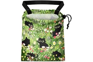 GEGEPINK Car Trash Bag Hanging Back of Seat Waterproof Small Cute Printed One-Handed Strap Drawstring Garbage Bags for Car-Black Cat Floral