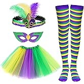 Haakong Mardi Gras Costume Set for Women Tutu Skirt Headband Sequin Mask and Long Socks for Carnival Halloween Dancing Party Favor