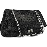 M-ioi-M Extra Large Quilted Denim Purse,Oversize Shoulder Bags for Women, Crossbody Flap Hobo Tote Bag,Chain Strap Jean Purse