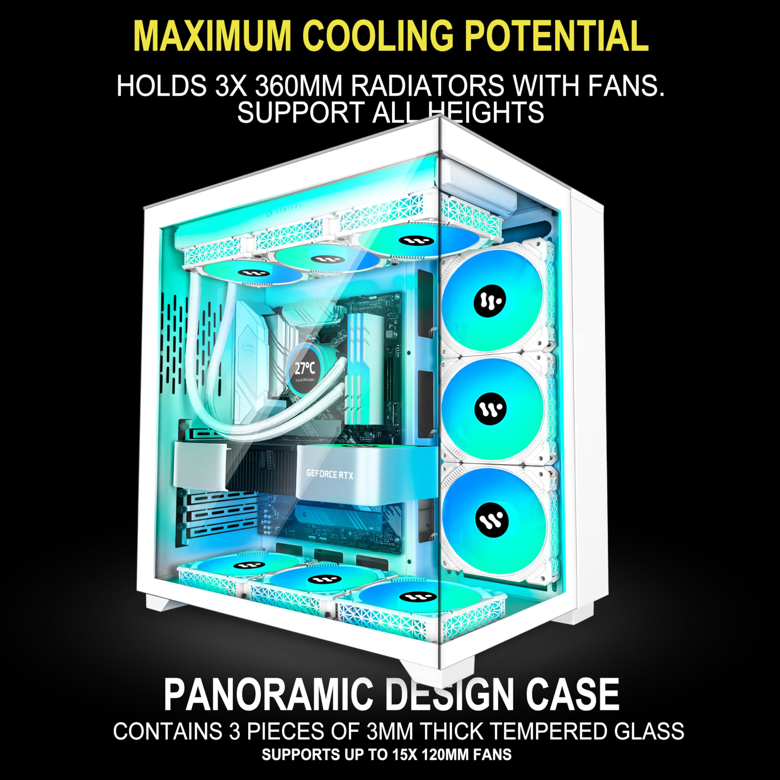 KEDIERS PC Case Pre-Install 9 ARGB Fans, ATX Mid Tower Gaming Case with Opening Tempered Glass Side Panel Door Desktop Computer Case