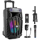 Pyle 680W Portable Bluetooth PA Speaker - 10" Rechargeable Outdoor Karaoke Speaker, Audio System w/Wireless Mic and Wheels, T