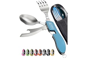 Orblue 4-in-1 Camping Utensils, 2-Pack, Portable Stainless Steel Spoon, Fork, Knife & Bottle Opener Combo Set - Travel, Backp