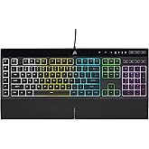 Corsair K55 RGB PRO Membrane Wired Gaming Keyboard &ndash; Black | QWERTY US, IP42 Dust and Spill-Resistant, 6 Macro Keys with Elgato Integration, Quiet, PC, Multiplatform, Full Size
