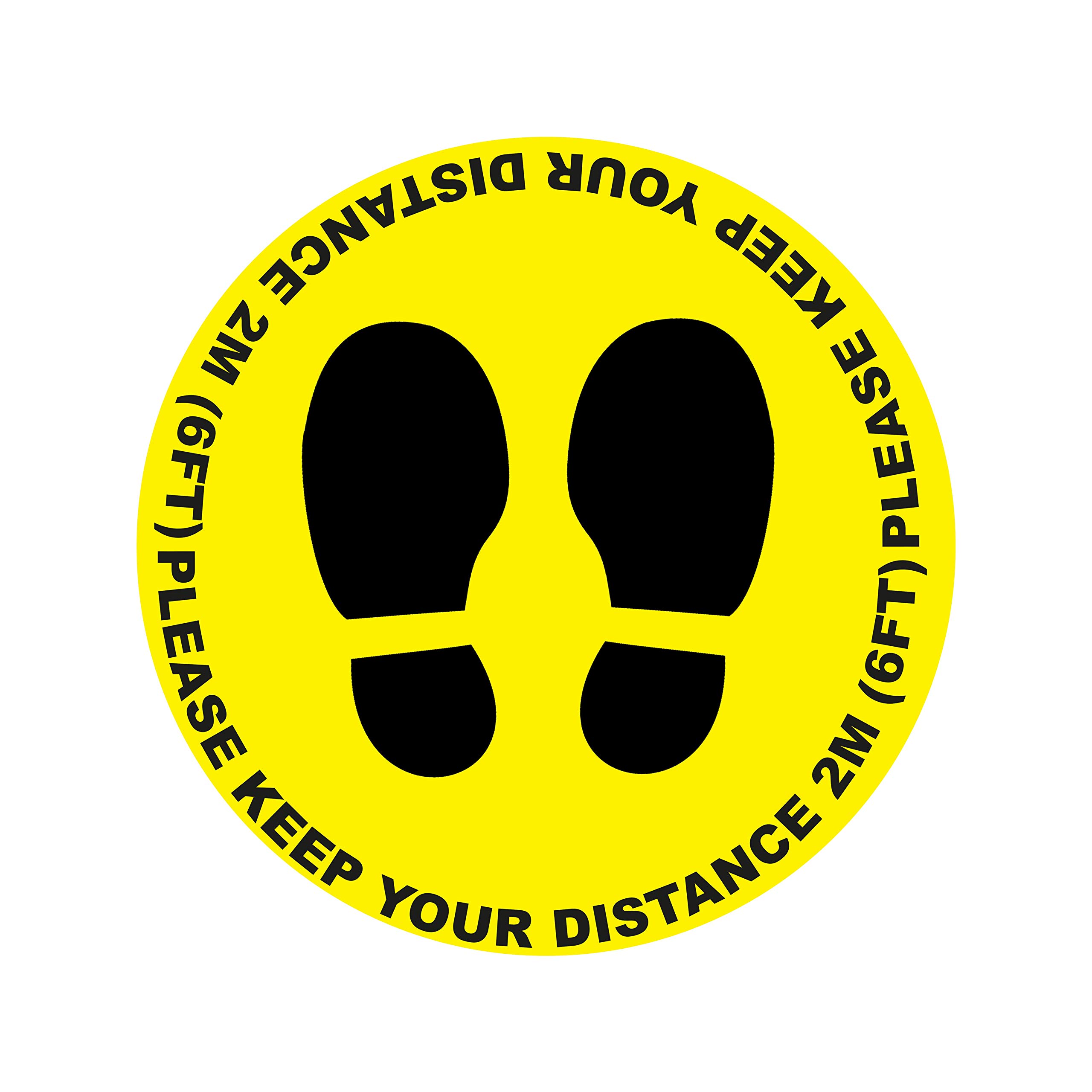 4 x please keep your distance circle - social distancing landscape floor safety sign self adhesive vinyl weather proof label sticker - 10cm x 10cm - (SC-19)