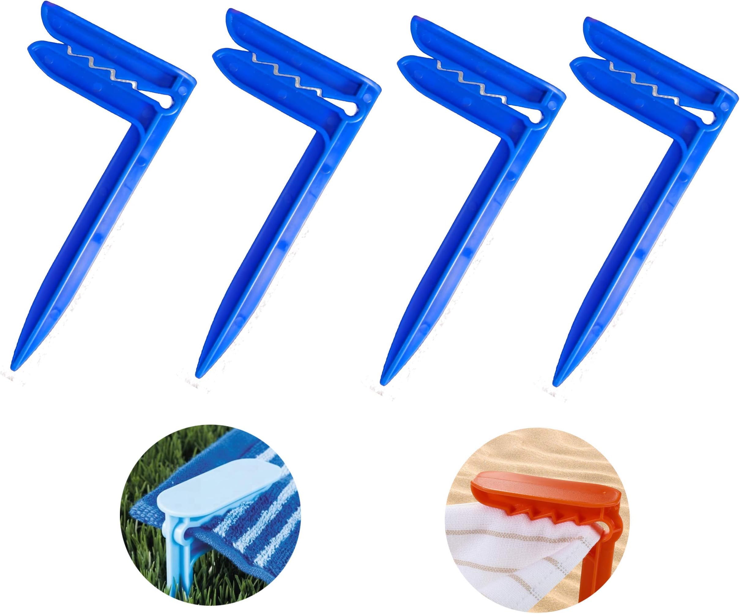 Outward Creations Set of 4 Beach Towel Anchor Stakes Clamps - Also use for Picnic Blanket, Tarps, Camping Tent Holders on Sand or Lawn