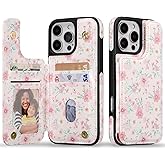 ZCDAYE for iPhone 16 Pro Wallet Case with Card Holders,PU Leather Double Magnetic Clasp Kickstand Trendy Girly Women Case for iPhone 16 Pro,Pink Flowers