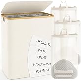 Hampers for Laundry Basket with Lid, 160L Large Laundry Hamper 3 Section | Dirty Clothes Hamper Separator with 3 Removable Bags &amp; 5 Label, Divided Laundry Organizer for Bedroom, Laundry Room, Beige
