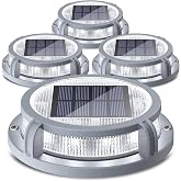 SIEDiNLAR Solar Deck Lights Outdoor 2 Modes 16 LEDs 4 Pack White/Warm Light | Dock Lights, Driveway Markers Solar Powered Waterproof for Pathway, Ground, Step, Stair, Walkway, Yard, Road, Garden Decor