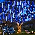JMEXSUSS 2 Pack Solar Meteor Shower Lights, Blue Meteor Cascading Rain Lights, Waterproof for Tree/Garden Party Christmas Decor - 16 Tubes, 288 LED