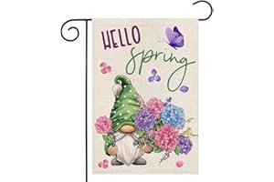 EKOREST Hello Spring Garden Flag for Outside 12x18 Double Sided,Gnome with Hydrangeas Flowers Small Yard Flag, Summer Seasonal Decors for Outdoor Anniversary Wedding Farmhouse Holiday