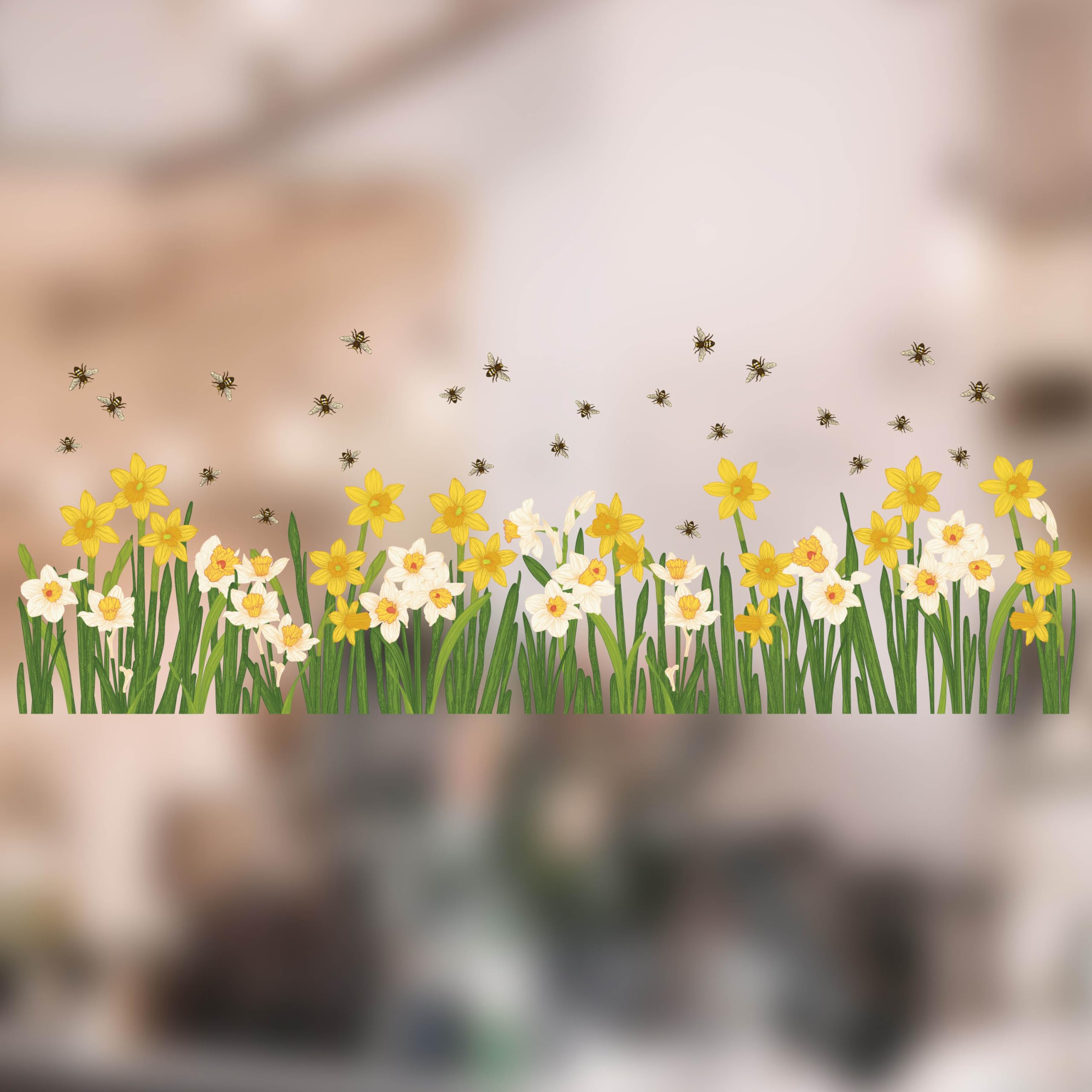 Stickers4 - Spring Window Stickers for Glass - Daffodill and 25 x Bees Window Cling Border - Shop Window Decorations