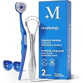 Mouthology Tongue Brush &amp; Tongue Scraper (Combo Pack), Reduce Bad Breath &amp; Improve Oral Hygiene, Tongue Scraper Brush for Adults Ergonomic Handle &amp; Protective Cap, Tongue Cleaner